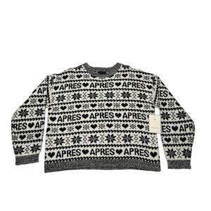 Calligraphe Après Ski Sweater Womens L BlackWhite Fair Isle Knit Winter Pullover